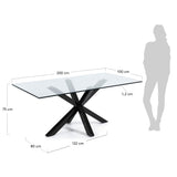 ARYA Table 200x100 Clear Glass Top with Black Legs C07