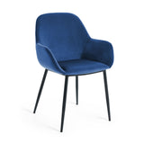 KONNA Armchair black metal velvet blue