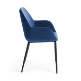 KONNA Armchair black metal velvet blue