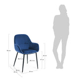 KONNA Armchair black metal velvet blue