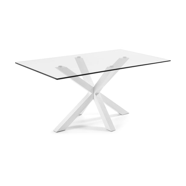 ARYA Table 180x100 Clear Glass Top with White Legs C07