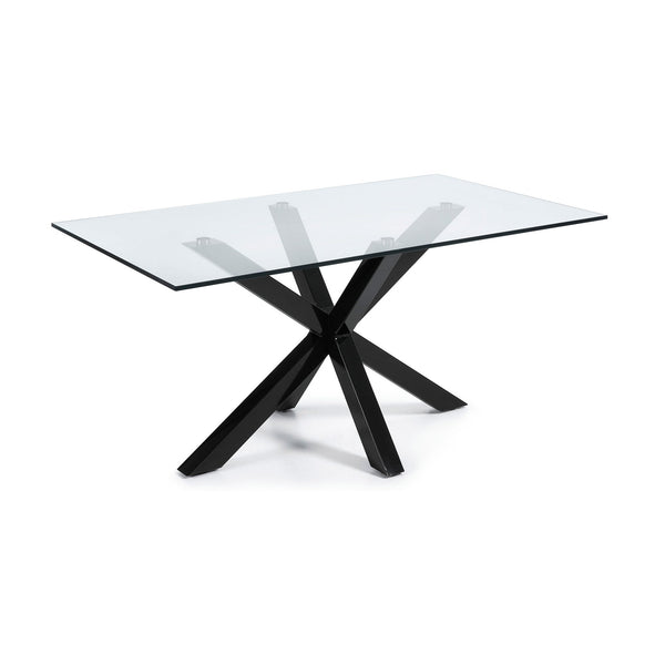 ARYA Table 180x100 Clear Glass Top with Black Legs C07