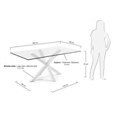 ARYA Table 200x100 Clear Glass Top with White Legs C07