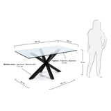 ARYA Table 180x100 Clear Glass Top with Black Legs C07