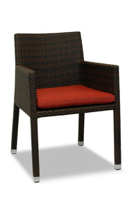 Bondi Outdoor Tub Chair in Dark Brown with Red Cushion.  Synthetic Rattan Seating for Hotels, Resorts, Clubs, Pubs & Restaurants