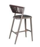 Nufurn Beach House Bar Stool in Light Brown with Olefin Rope Back Rest and Outdoor Vinyl Seat