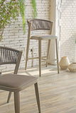 Nufurn Beach House Bar Stool in Light Brown with Olefin Rope Back Rest and Outdoor Vinyl Seat