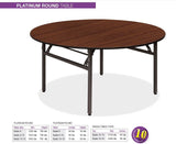 Nufurn Platinum Round Folding Banquet Table in Wenge Commercial Laminate with Black Spring Locking Folding Frame for hotels, resorts, function venues and clubs