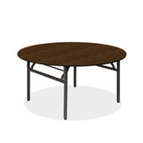 Nufurn Platinum Round Folding Banquet Table in Wenge Commercial Laminate with Black Spring Locking Folding Frame for hotels, resorts, function venues and clubs