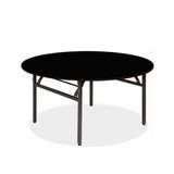 Nufurn Platinum Round Folding Banquet Table in Black Commercial Laminate with Black Spring Locking Folding Frame for hotels, resorts, function venues and clubs