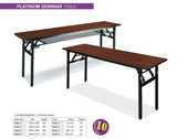Nufurn Platinum Narrow Seminar Table for Conferences & Events.  Black Spring Locking Folding Frame with Black Commercial Laminate Table Top for Linen Free Conferences and Events.