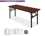 Nufurn Platinum Trestle Table for Conferences & Events.  Black Spring Locking Folding Frame with Wenge Lincoln Walnut Commercial Laminate Table Top for Linen Free Conferences and Events.
