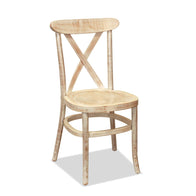 Athena Three Cross Back Chair - Solid Timber Seat- Lime Wash