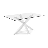 ARYA Table 150x90 Clear Glass Top with White Legs C07 | In Stock