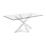 ARYA Table 200x100 Clear Glass Top with White Legs C07 | In Stock