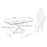 ARYA Table 200x100 Clear Glass Top with White Legs C07 | In Stock