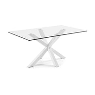 ARYA Table 180x100 Clear Glass Top with White Legs C07 | In Stock