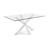 ARYA Table 180x100 Clear Glass Top with White Legs C07 | In Stock
